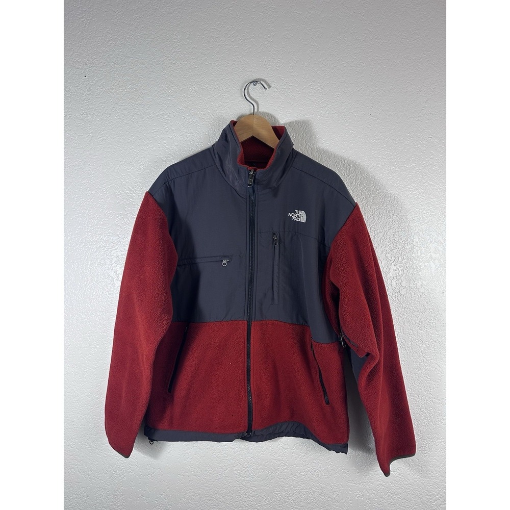The North Face Men's Red Orange Gray Denali Fleece Full Zip Size Small Polartec